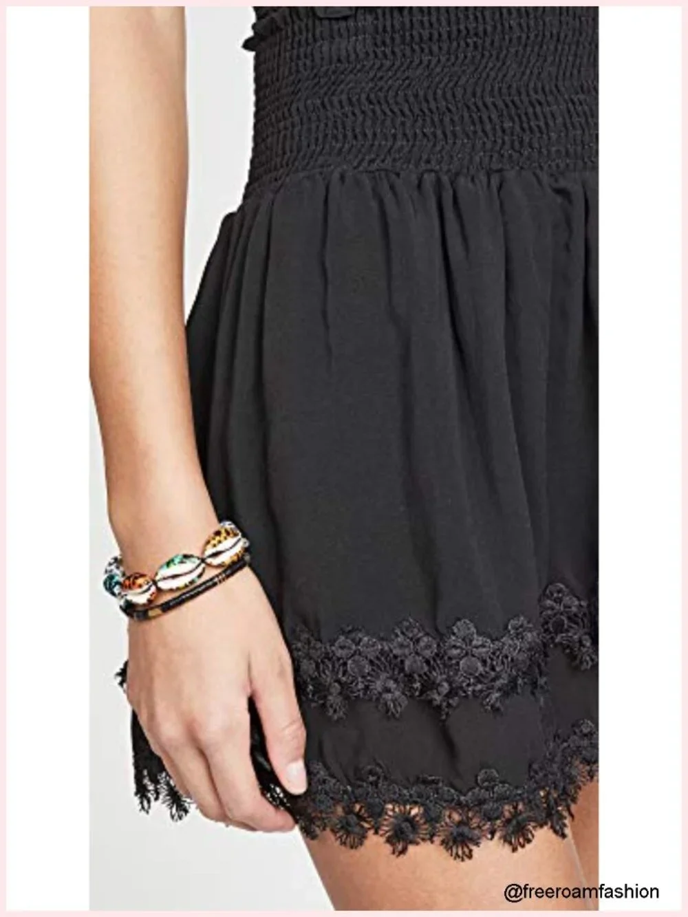 Smocked Mini Skirt Cotton Lightweight Lace